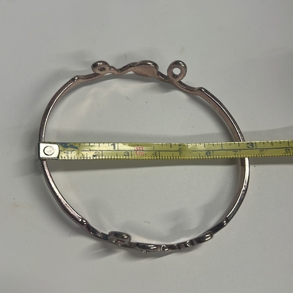 Copper Silvertone Overlay Distressed Love Bangle Bracelet w/Two Cubic Zirconia - Picture 3 of 6